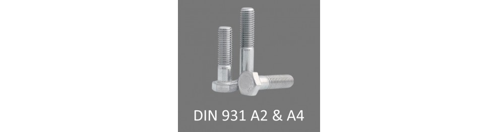DIN 931 Maskinbolte Delgevind A2 og A4